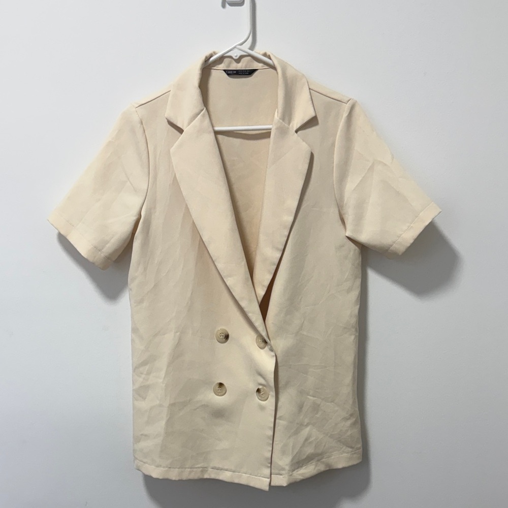 SHEIN Cream Short Sleeve Blazer/Shorts Set